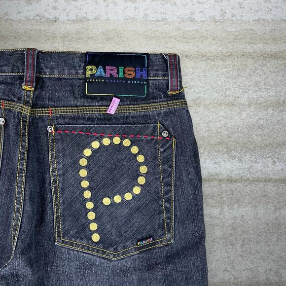 Vintage Skater Wide Leg Jeans Parish Smoke Black Wash Baggy Denim Rap Style Y2K - Picture 3 of 6